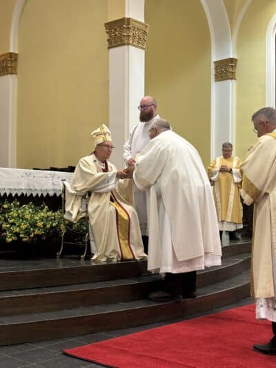 Deacon Martin Kondzielewski professes his obedience to Bishop Don and all his successors at the ordination June 14, 2024